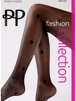 All Over Large Star Pattern Tights - Black/Silver