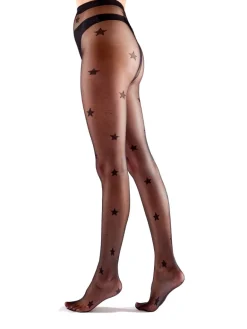 All Over Large Star Pattern Tights - Black/Silver