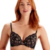 Amy Lace Non-Push Up Plunge Bra - Black/Pink