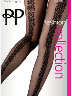 Animal Pattern Back Seam Tights - Black