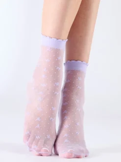 Bow Pattern Sheer Socks - Lavender