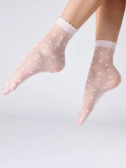 Bow Pattern Sheer Socks - White