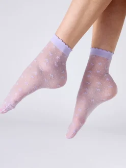 Bow Pattern Sheer Socks - Lavender