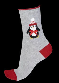 Christmas Penguin Sock - Grey Mix