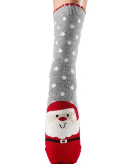 Christmas Santa Socks - Grey Mix