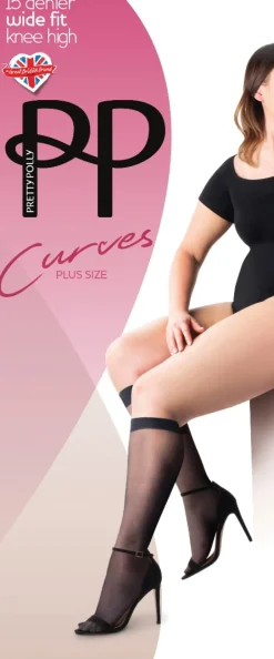 Curves 15 Denier Comfort Top Knee Highs 2 Pair Pack - Black