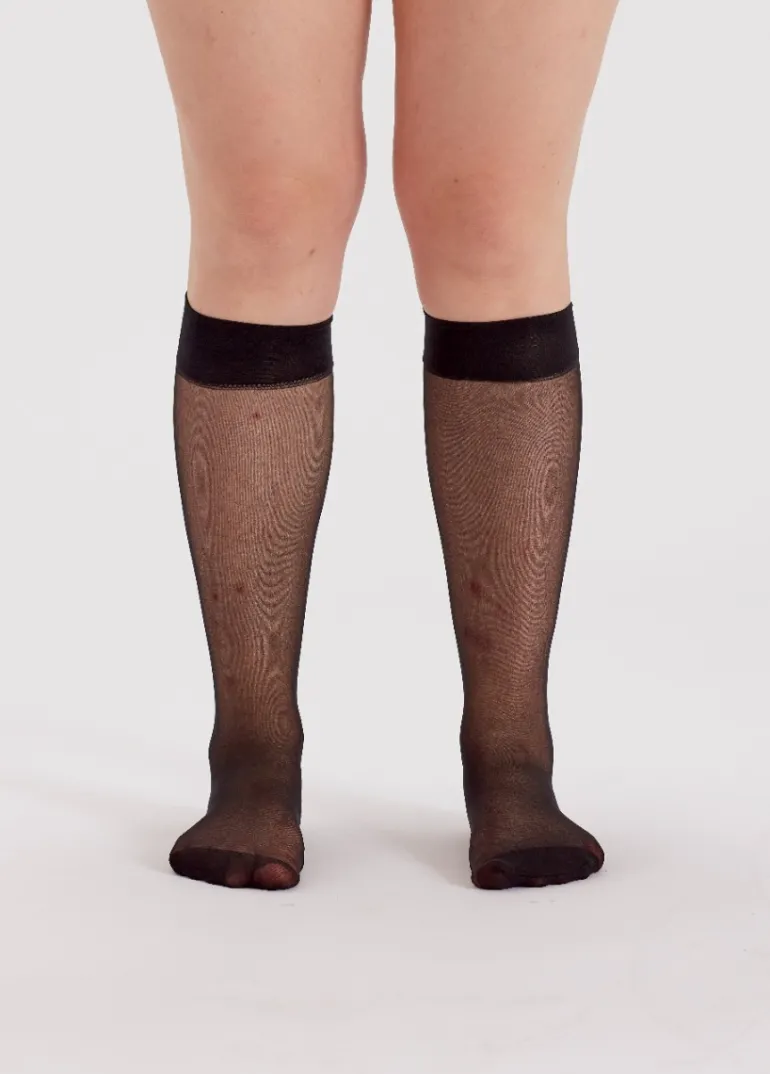 Curves 15 Denier Comfort Top Knee Highs 2 Pair Pack - Black