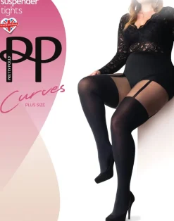 Curves Mock Suspender Tights - Black