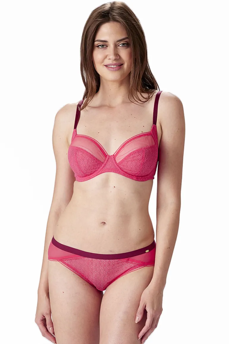 Delicate Lace Non Padded Underwired Balconette Bra - Watermelon