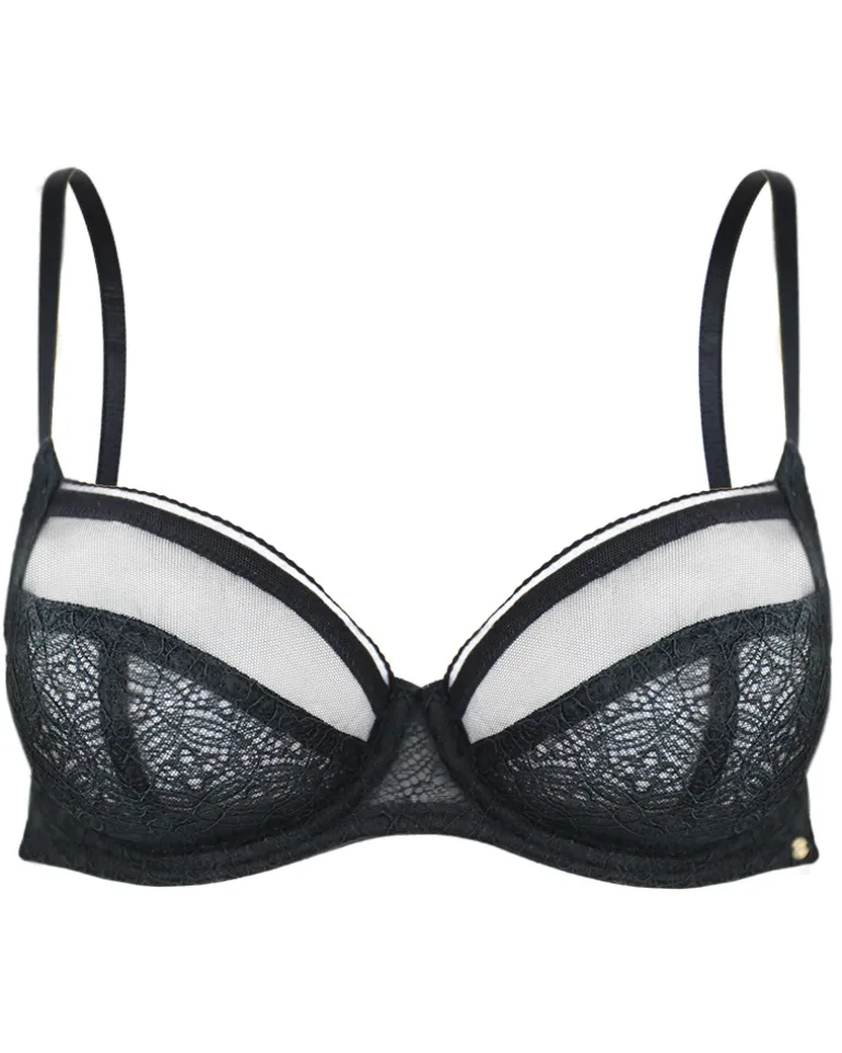 Delicate Lace Non Padded Underwired Bra - Black