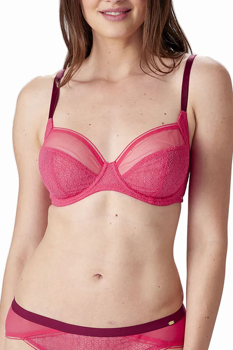 Delicate Lace Non Padded Underwired Balconette Bra - Watermelon