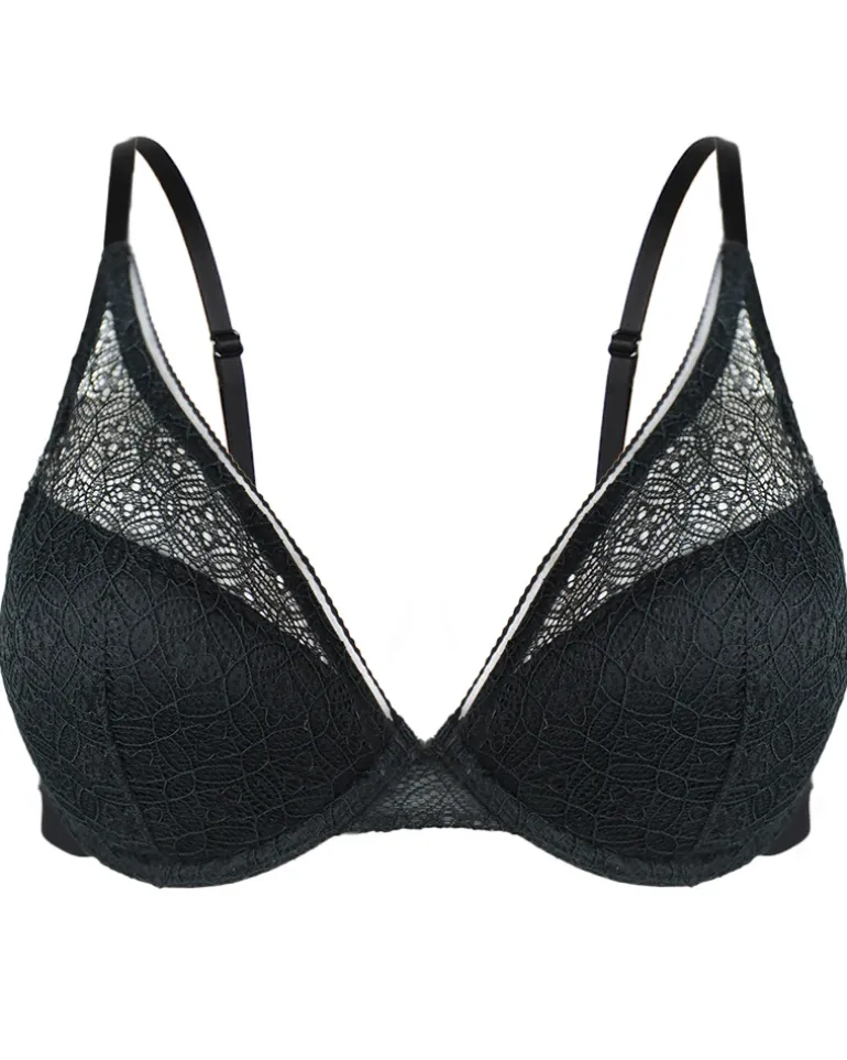 Delicate Lace Underwired T-shirt Bra - Black