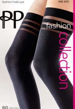 80 Denier Banded Opaque Fashion Hold Ups - Black