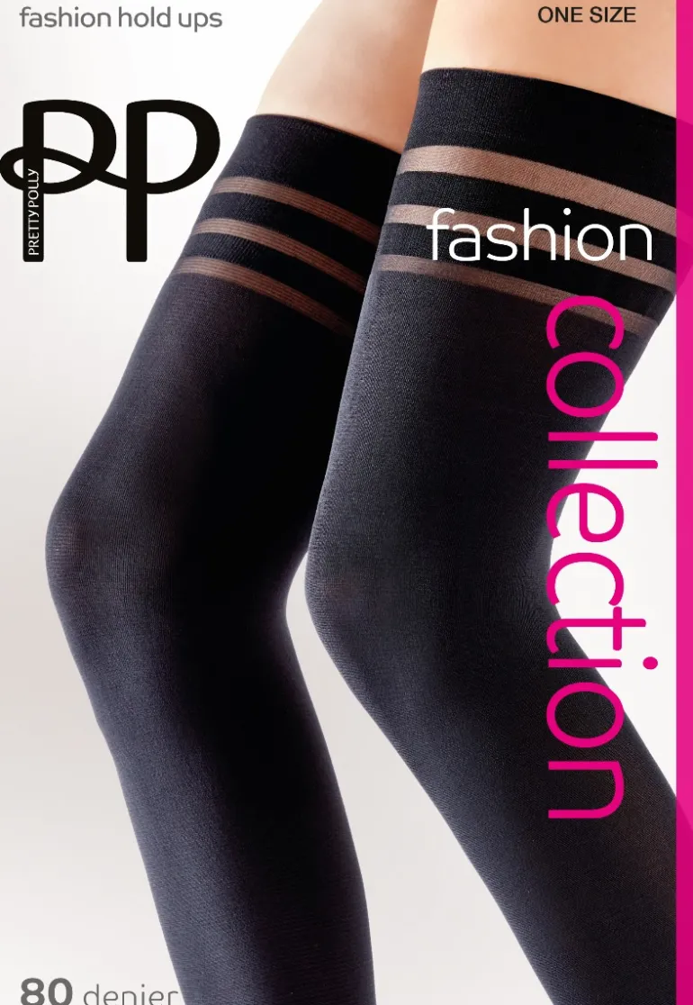 80 Denier Banded Opaque Fashion Hold Ups - Black