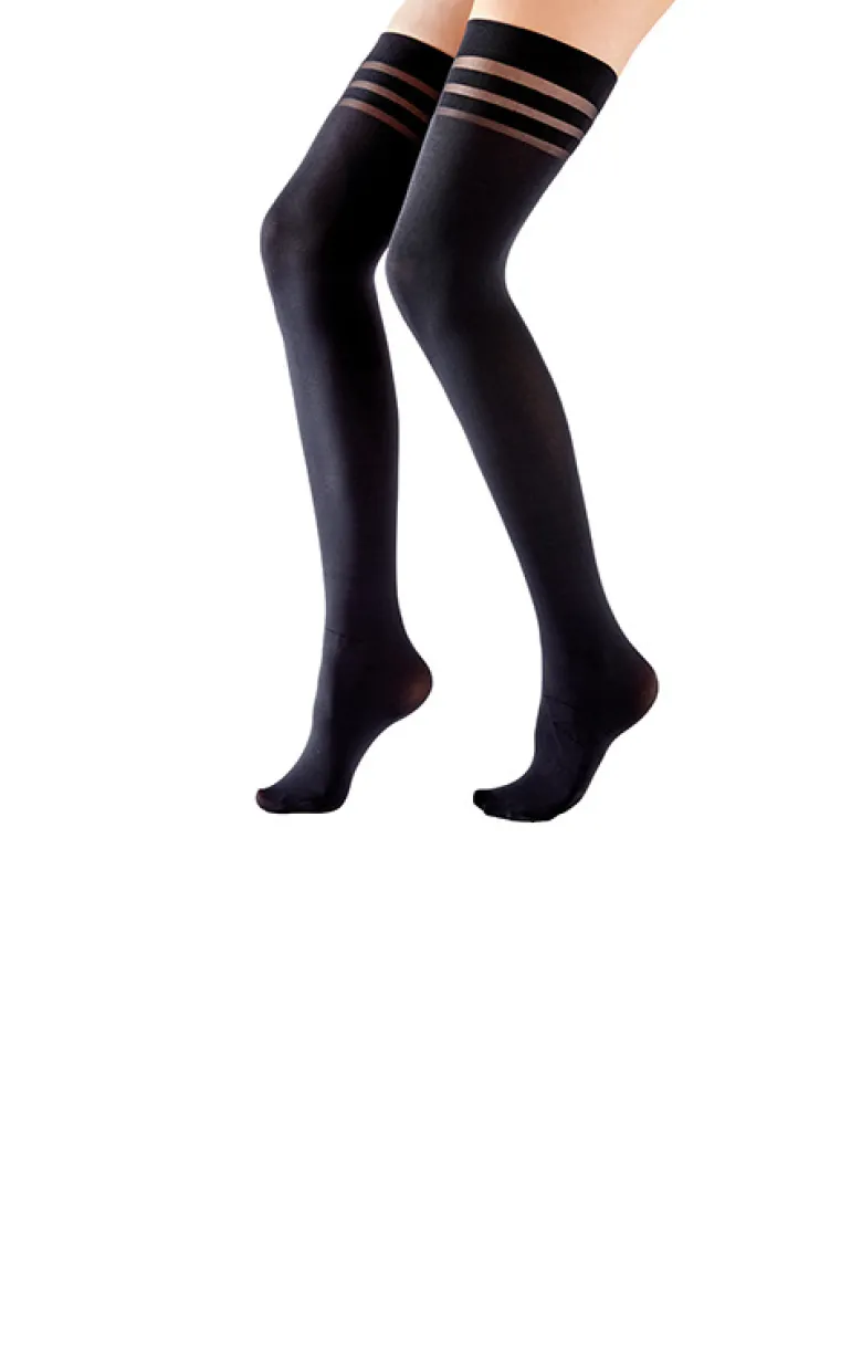 80 Denier Banded Opaque Fashion Hold Ups - Black