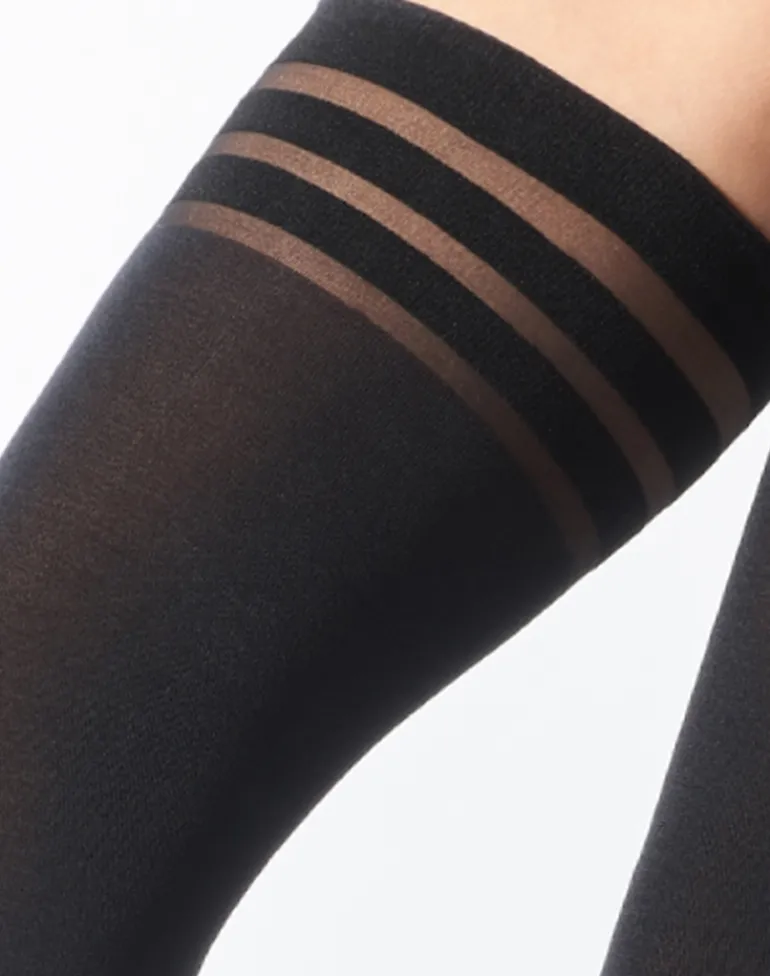 80 Denier Banded Opaque Fashion Hold Ups - Black