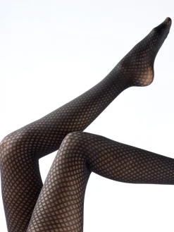 Diamond Lattice Pattern Tights - Black