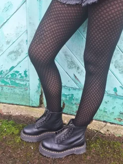 Diamond Lattice Pattern Tights - Black