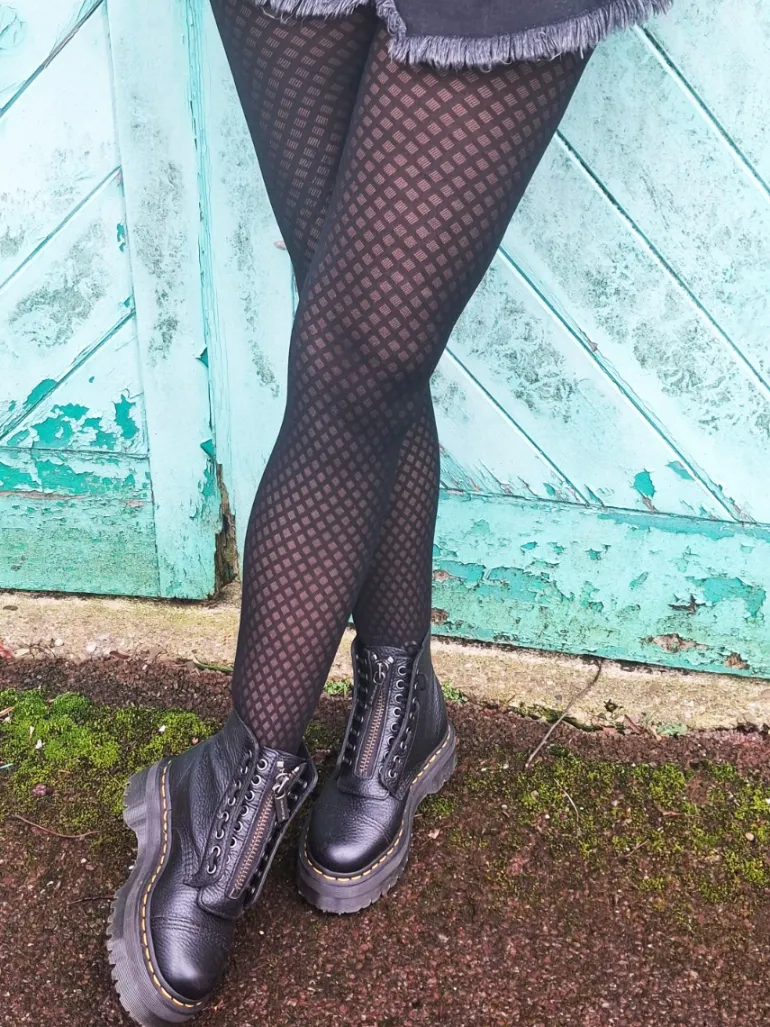 Diamond Lattice Pattern Tights - Black