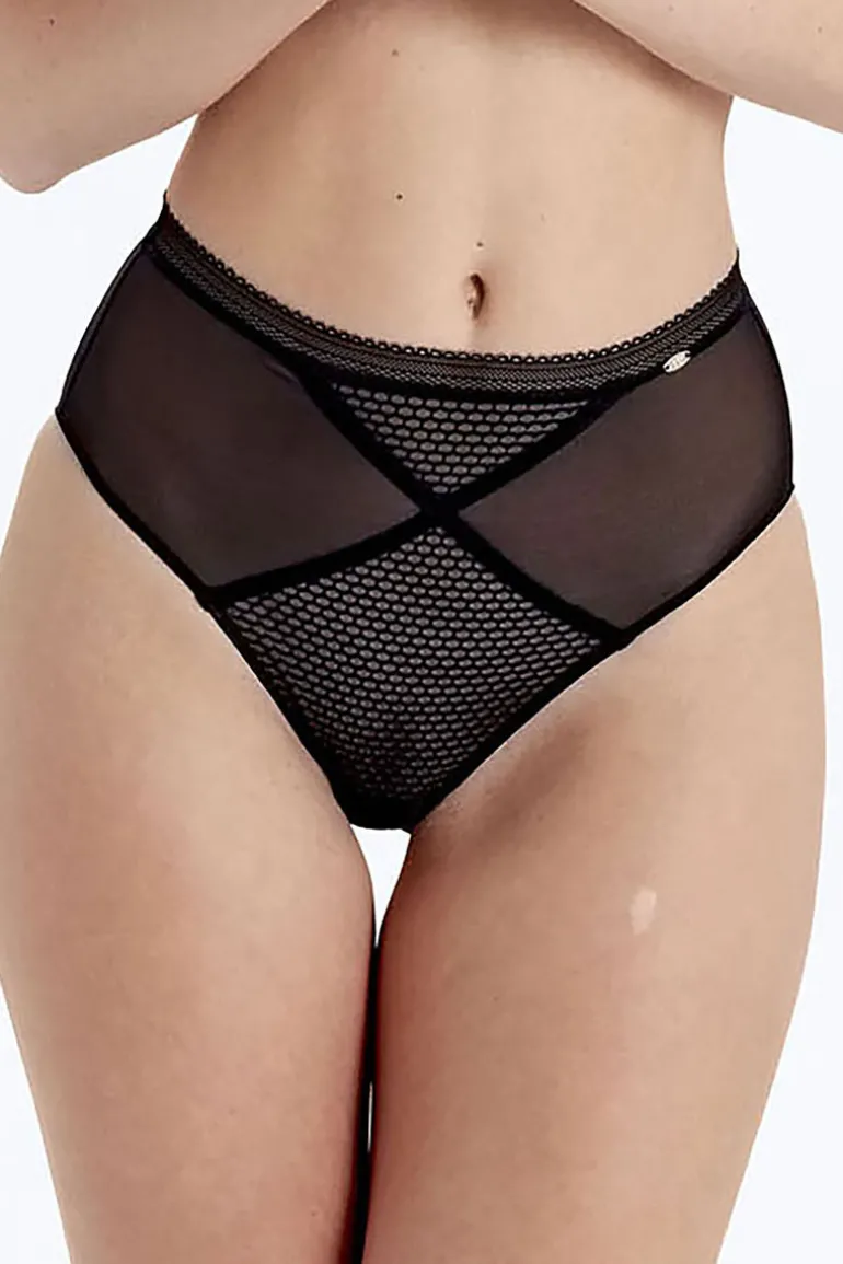 Diamond Mesh High Waisted Brief - Black