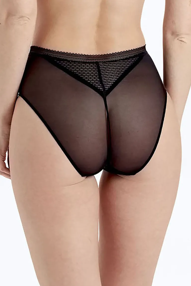 Diamond Mesh High Waisted Brief - Black