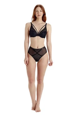 Diamond Mesh Padded High Apex Bra - Black