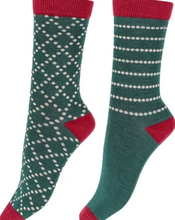 Diamond Spot Bamboo Socks 2 Pair Pack - Green Mix
