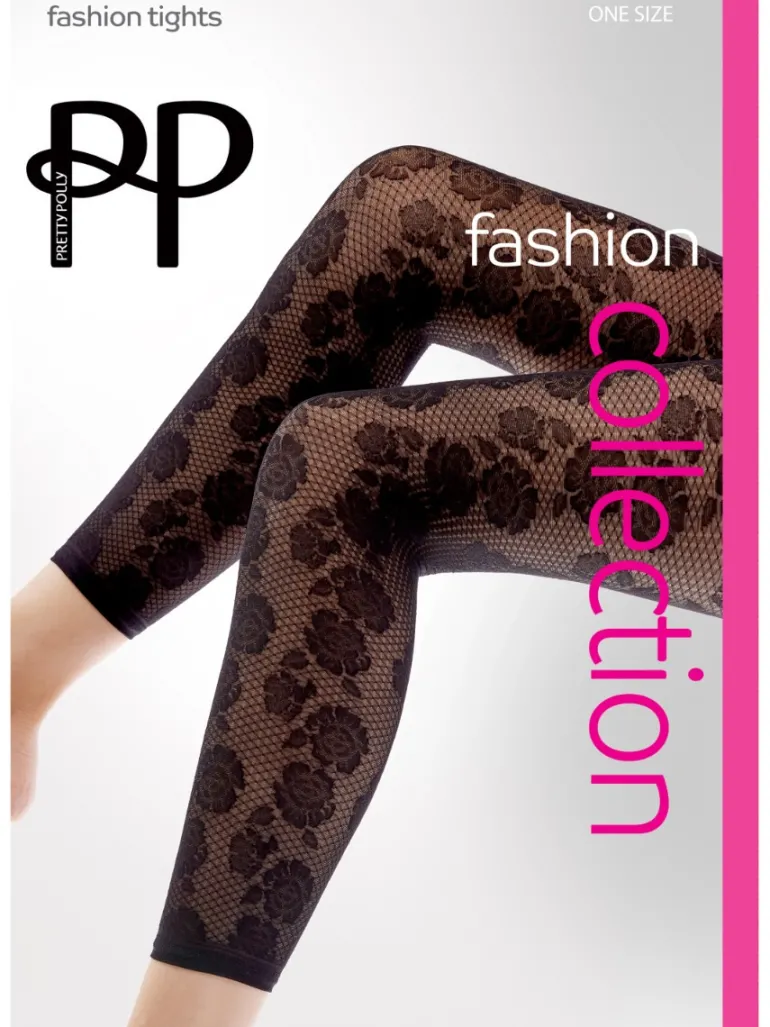 Floral Footless Tights - Black
