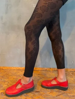 Floral Footless Tights - Black