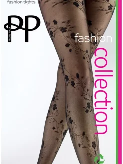 Floral Tattoo Pattern Tights - Black