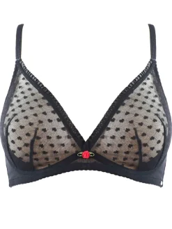 Heart Mesh Non Padded Triangle Bra - Black