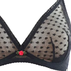 Heart Mesh Non Padded Triangle Bra - Black
