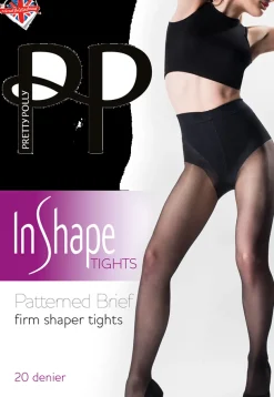 In Shape 20 Denier Patterned Brief Firm Shaper Tights - Black