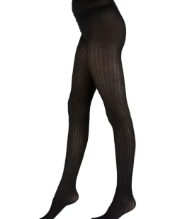 Knitted Opaques Rib Tights - Black