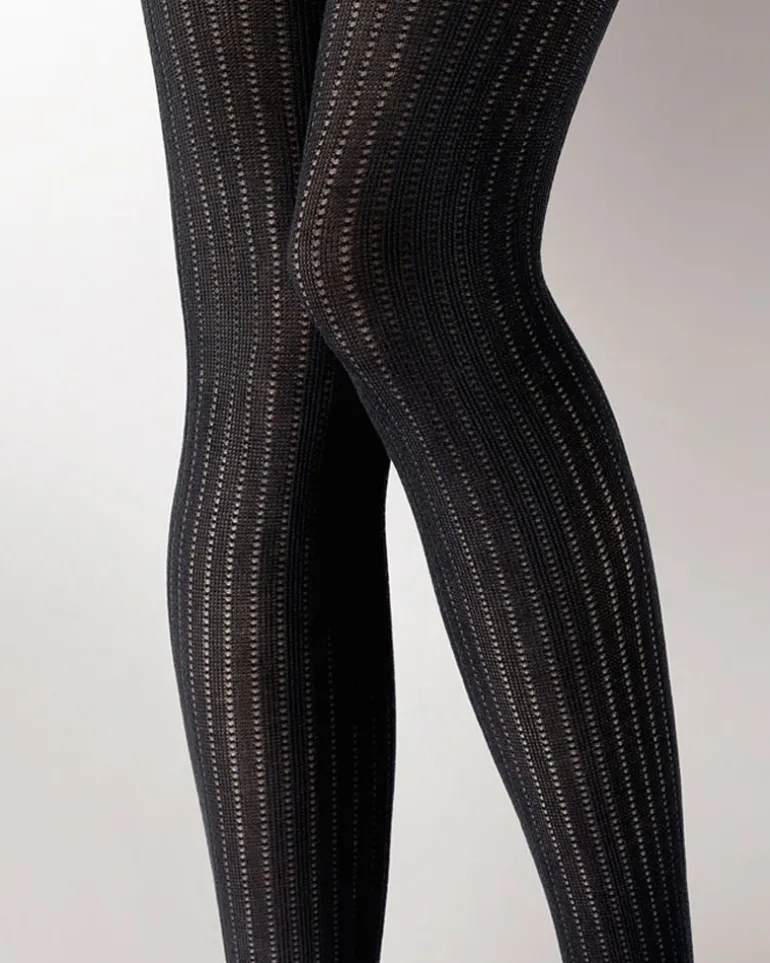 Knitted Opaques Rib Tights - Black