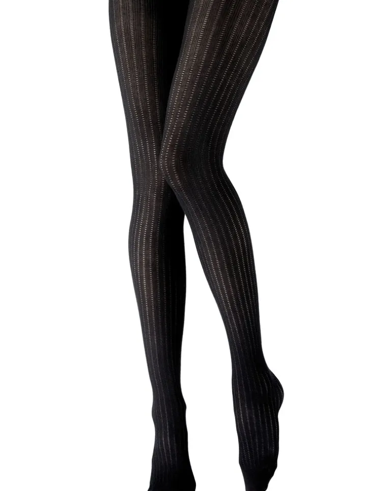 Knitted Opaques Rib Tights - Black
