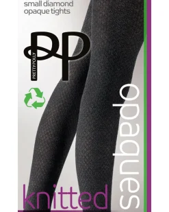 Knitted Opaques Small Diamond Tights - Charcoal