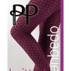 Knitted Opaques Small Diamond Flower Tights - Burgundy