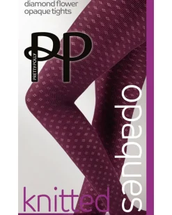 Knitted Opaques Small Diamond Flower Tights - Burgundy