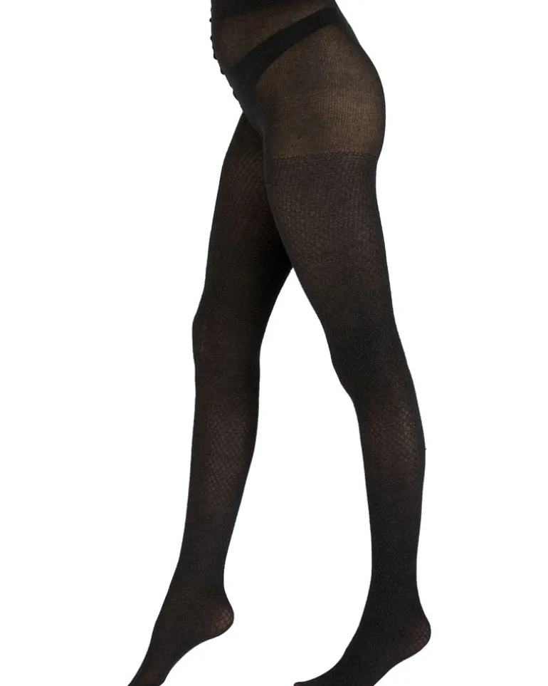 Knitted Opaques Small Diamond Tights - Charcoal