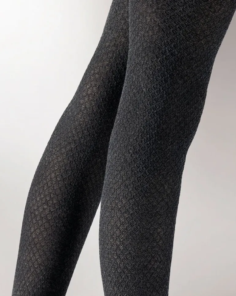 Knitted Opaques Small Diamond Tights - Charcoal