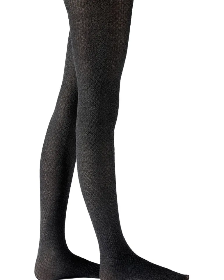 Knitted Opaques Small Diamond Tights - Charcoal