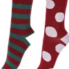Large Stripe & Spot Bamboo Socks 2 Pair Pack - Red Mix