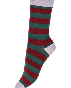 Large Stripe & Spot Bamboo Socks 2 Pair Pack - Red Mix