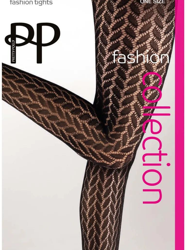 Leaf Net Pattern Tights - Black