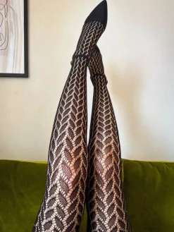 Leaf Net Pattern Tights - Black