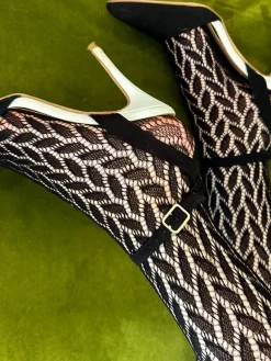 Leaf Net Pattern Tights - Black