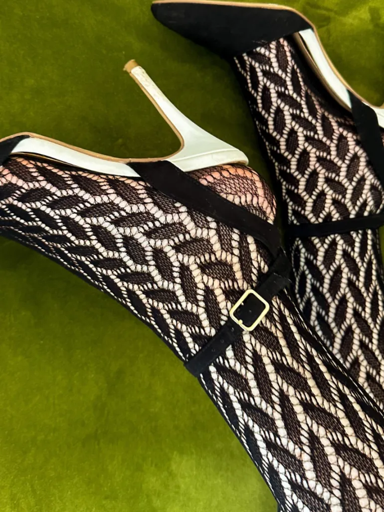 Leaf Net Pattern Tights - Black