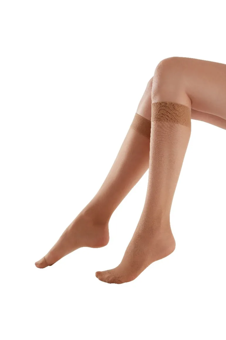 Legworks 15 Denier Comfort Top Knee Highs 3 Pair Pack - Nude