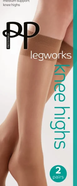 Legworks 15 Denier Legworks Medium Support Knee Highs 2 Pair Pack - Nude